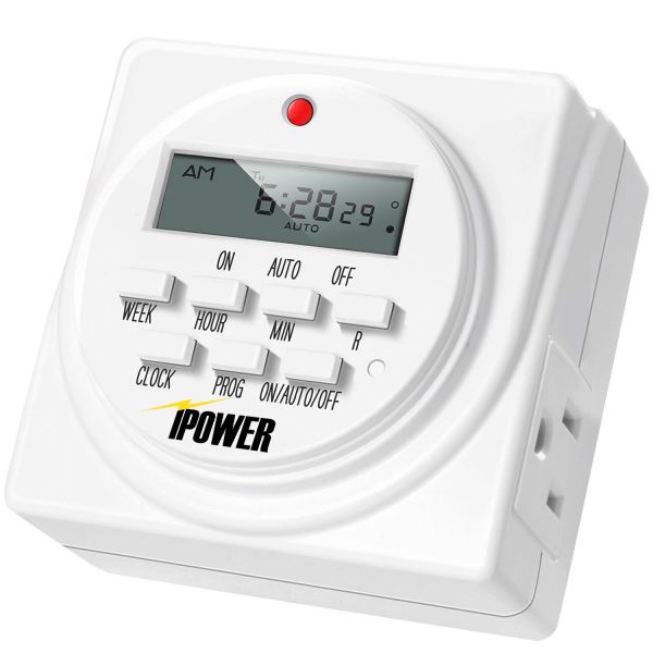 iPower 7 Day Programmable Digital Electric Timer, Dual Outlet, Grounded