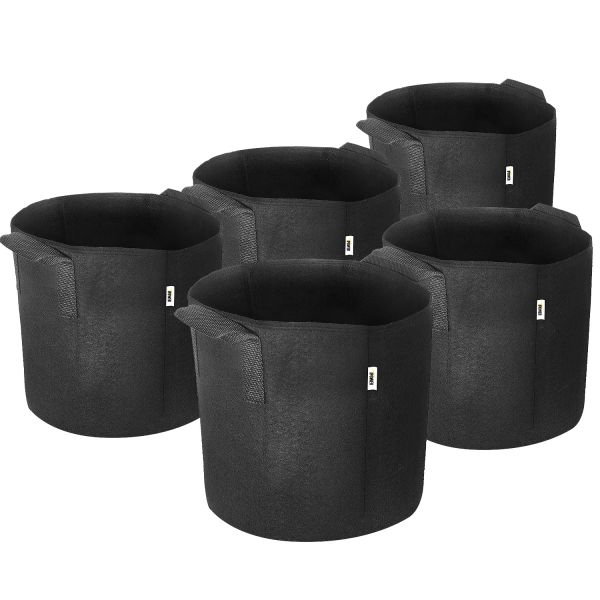 iPower GLGROWBAG7X5 7-Gallon 5-Pack Grow Bags Fabric Aeration Pots Container with Strap Handles for Nursery Garden and Planting Grow (Black)