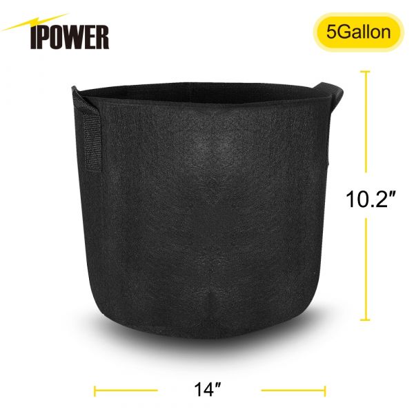iPower GLGROWBAG5X5 5-Gallon 5-Pack Grow Bags Fabric Aeration Pots Container with Strap Handles for Nursery Garden and Planting Grow (Black)