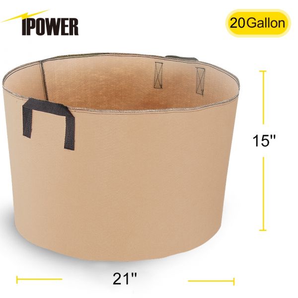 iPower GLGROWBAG20X5 20-Gallon 5-Pack Grow Bags Fabric Aeration Pots Container with Strap Handles for Nursery Garden and Planting Grow (Tan)
