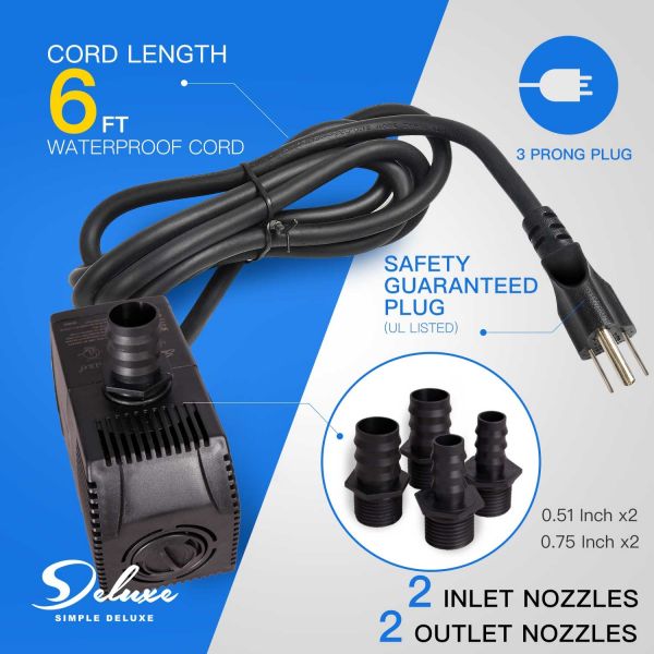 290 GPH UL Listed Submersible Pump with 6ft Cord, Simple Deluxe