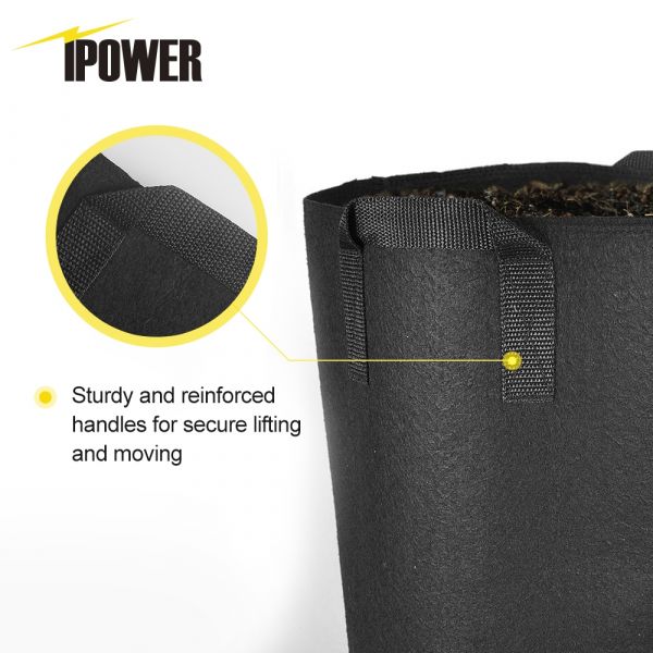 iPower GLGROWBAG3X5 3-Gallon 5-Pack Grow Bags Fabric Aeration Pots Container with Strap Handles for Nursery Garden and Planting Grow (Black)
