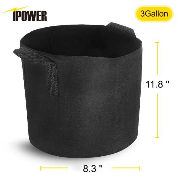 iPower GLGROWBAG3X5 3-Gallon 5-Pack Grow Bags Fabric Aeration Pots Container with Strap Handles for Nursery Garden and Planting Grow (Black)
