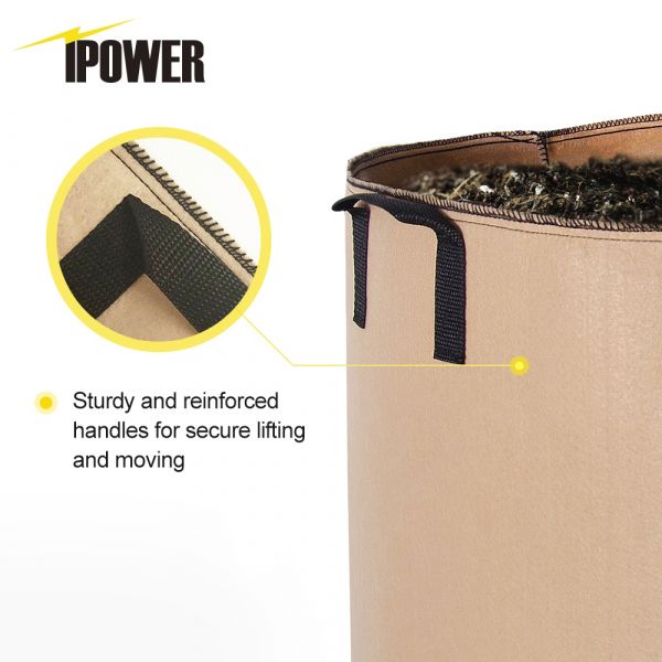 iPower GLGROWBAG20X5 20-Gallon 5-Pack Grow Bags Fabric Aeration Pots Container with Strap Handles for Nursery Garden and Planting Grow (Tan)