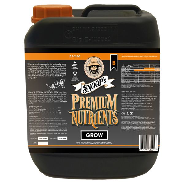 Snoop's Premium Nutrients Grow B Non-Circulating 5 Liter (Soil and Hydro Run To Waste)
