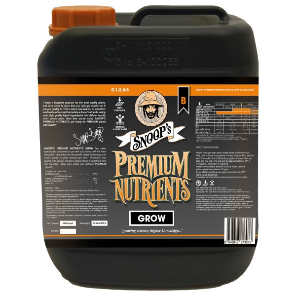 Snoop's Premium Nutrients Grow B Non-Circulating 20 Liter (Soil and Hydro Run To Waste)
