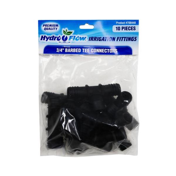 Hydro Flow Premium Barbed Tee 3-4 in, Pack of 10 Pieces