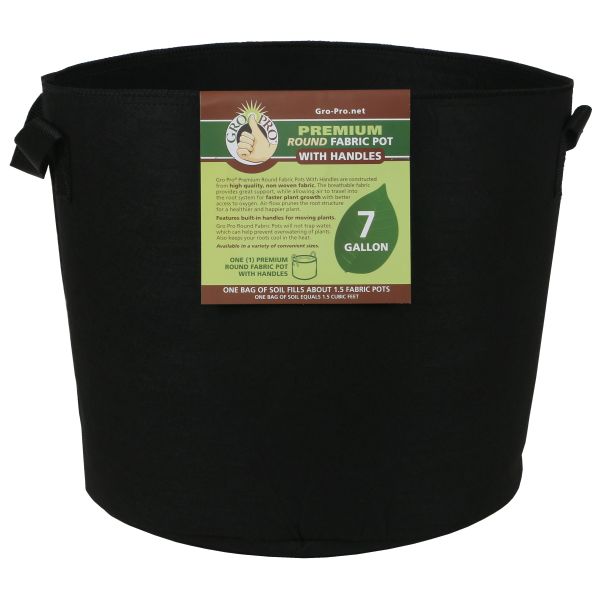 Gro Pro Premium Round Fabric Pot w- Handles 7 Gallon - Black