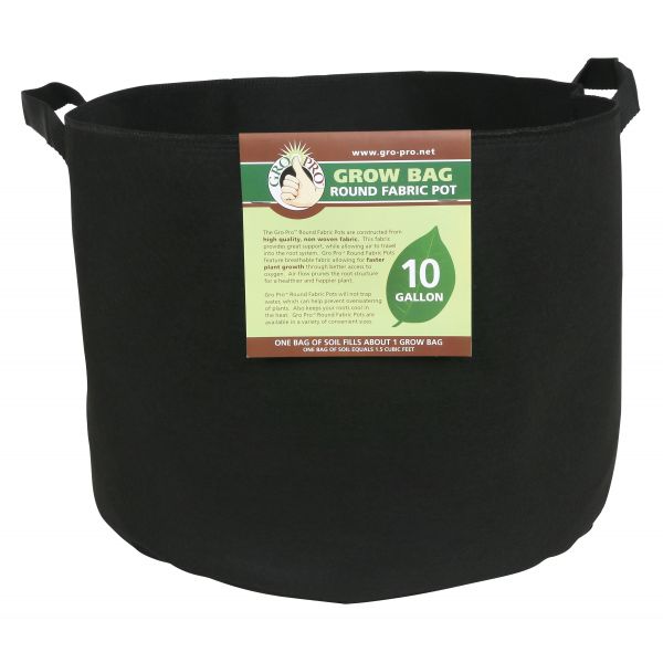 Gro Pro Premium Round Fabric Pot w- Handles 10 Gallon - Black