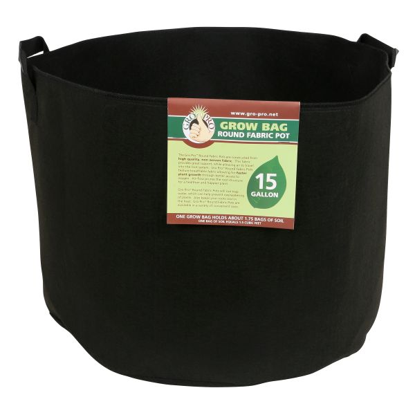 Gro Pro Premium Round Fabric Pot w- Handles 15 Gallon - Black