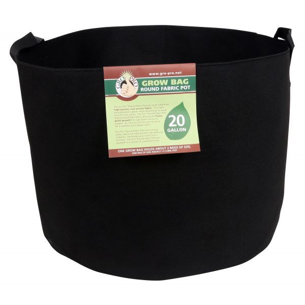 Gro Pro Premium Round Fabric Pot w- Handles 20 Gallon - Black