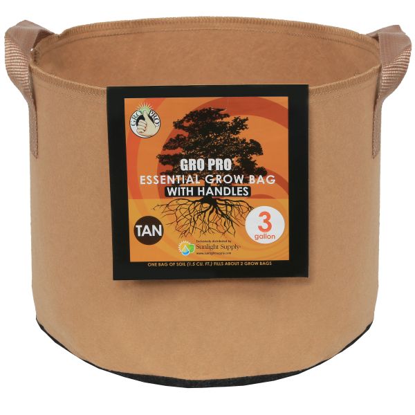 Gro Pro Essential Round Fabric Pot w- Handles 3 Gallon - Tan