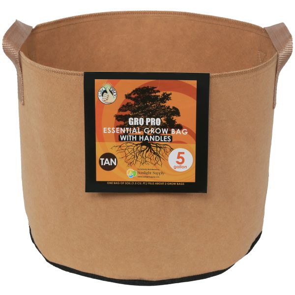 Gro Pro Essential Round Fabric Pot w- Handles 5 Gallon - Tan