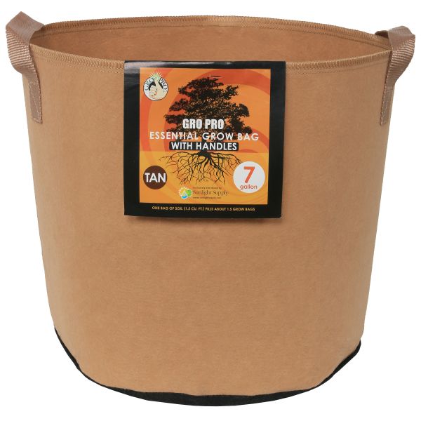 Gro Pro Essential Round Fabric Pot w- Handles 7 Gallon - Tan