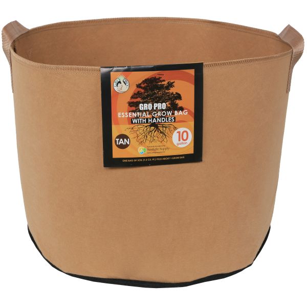 Gro Pro Essential Round Fabric Pot w- Handles 10 Gallon - Tan
