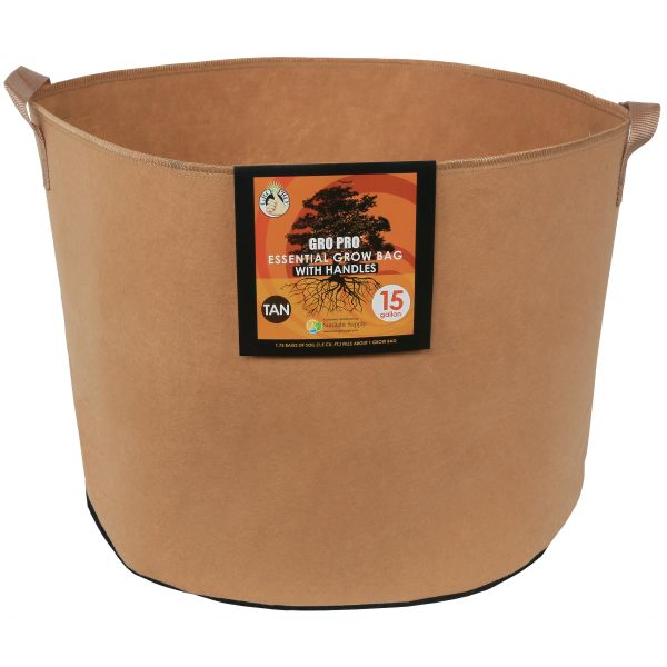 Gro Pro Essential Round Fabric Pot w- Handles 15 Gallon - Tan