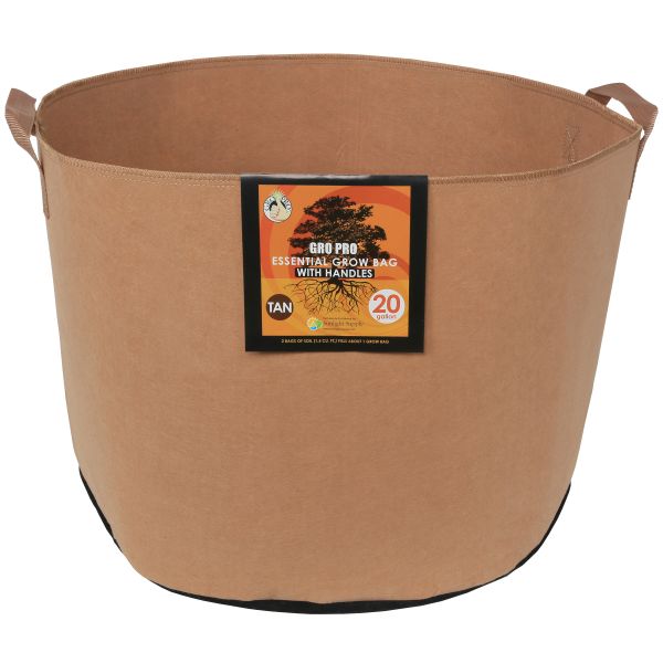 Gro Pro Essential Round Fabric Pot w- Handles 20 Gallon - Tan