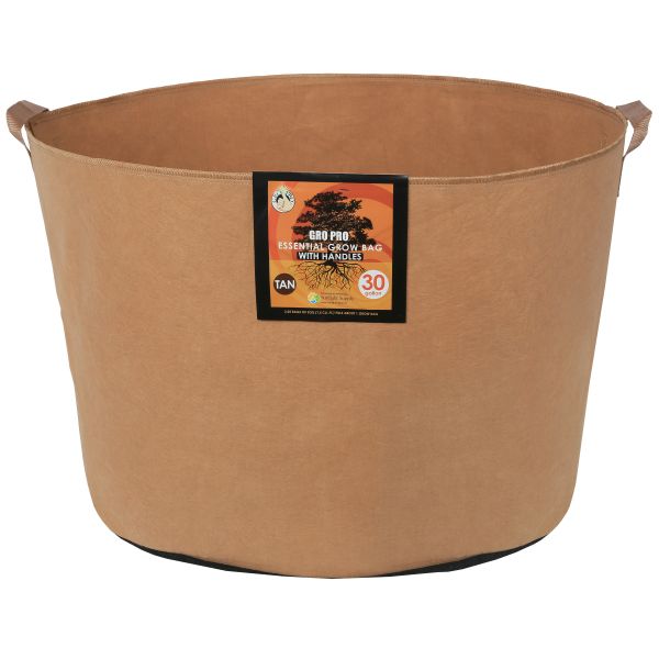 Gro Pro Essential Round Fabric Pot w- Handles 30 Gallon - Tan