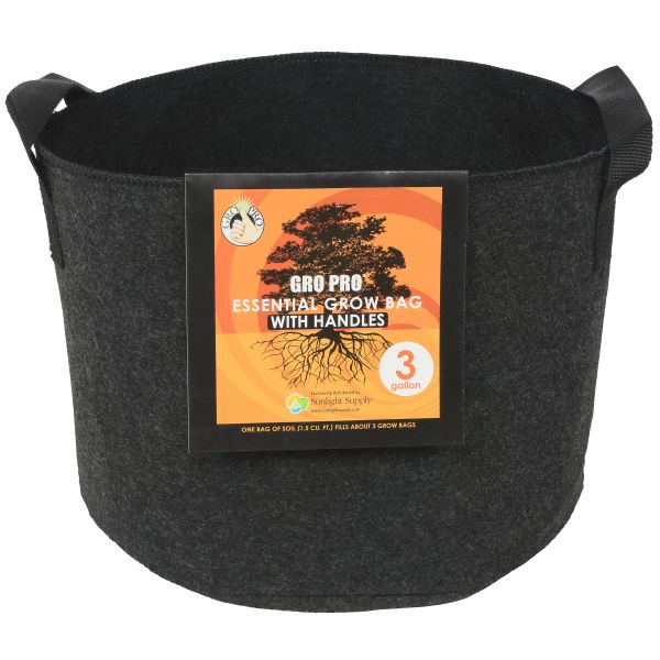 Gro Pro Essential Round Fabric Pot w- Handles 3 Gallon - Black