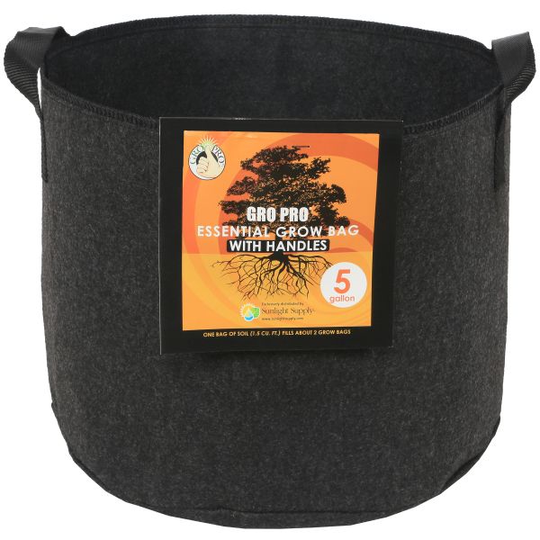 Gro Pro Essential Round Fabric Pot w- Handles 5 Gallon - Black