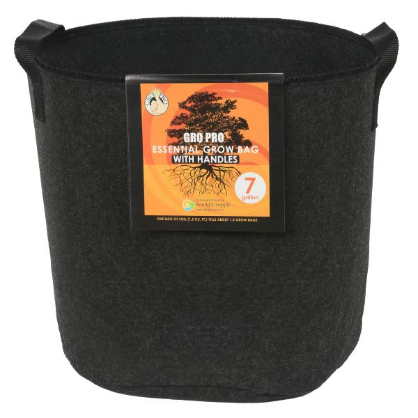 Gro Pro Essential Round Fabric Pot w- Handles 7 Gallon - Black