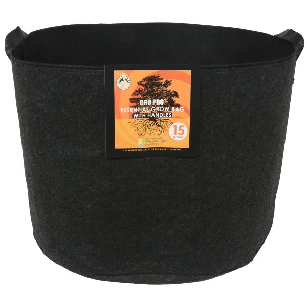 Gro Pro Essential Round Fabric Pot w- Handles 15 Gallon - Black