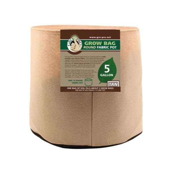 Gro Pro 5 Gallon Round Fabric Pot-Tan
