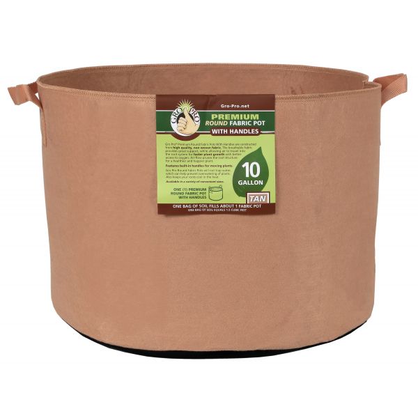 Gro Pro Premium Round Fabric Pot w- Handles 10 Gallon - Tan