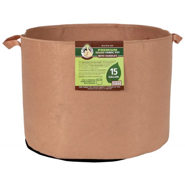 Gro Pro Premium Round Fabric Pot w- Handles 15 Gallon - Tan