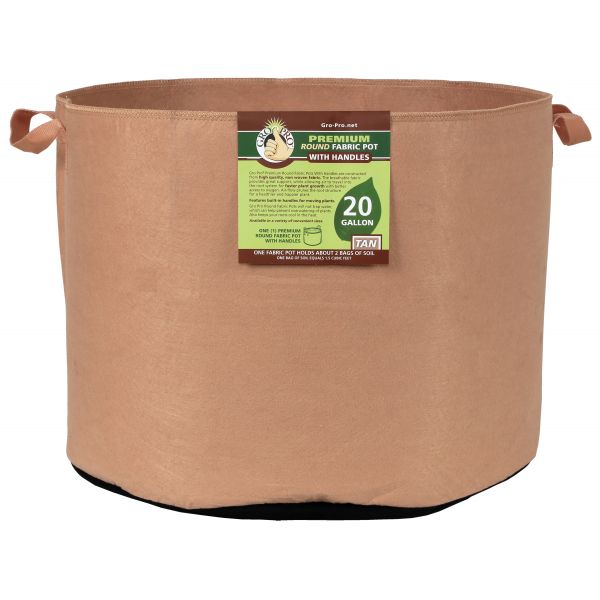 Gro Pro Premium Round Fabric Pot w- Handles 20 Gallon - Tan