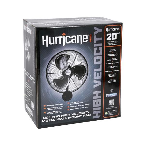Hurricane Pro High Velocity Oscillating Metal Wall Mount Fan 20 in