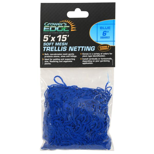 Grower's Edge Soft Mesh Trellis Netting 5 ft x 15 ft w- 6 in Squares - Blue