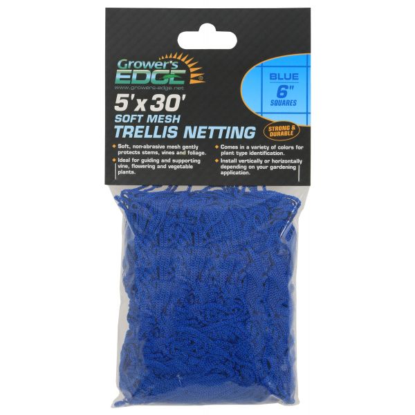 Grower's Edge Soft Mesh Trellis Netting 5 ft x 30 ft w- 6 in Squares - Blue