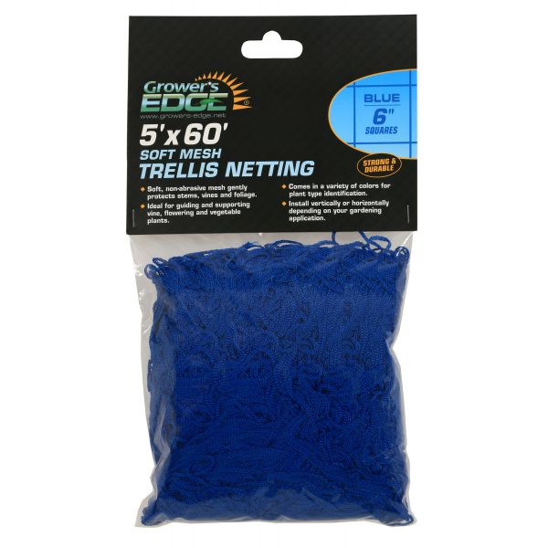 Grower's Edge Soft Mesh Trellis Netting 5 ft x 60 ft w- 6 in Squares - Blue