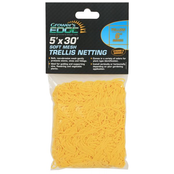 Grower's Edge Soft Mesh Trellis Netting 5 ft x 30 ft w- 6 in Squares - Yellow