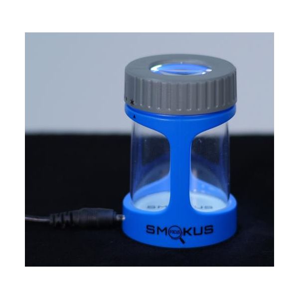 Smokus Focus Stash Display Container w- LED Light and Dual Magnification - Blue Steel (Blue-Gray)