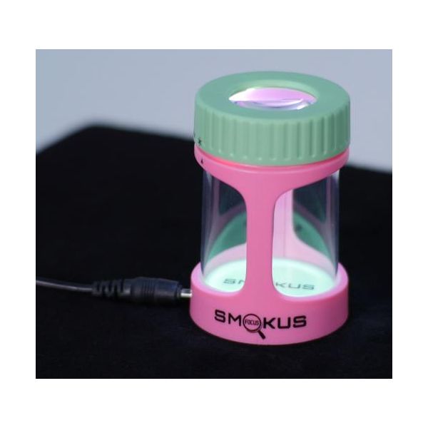 Smokus Focus Stash Display Container w- LED Light and Dual Magnification - Honey (Pink-Mint)