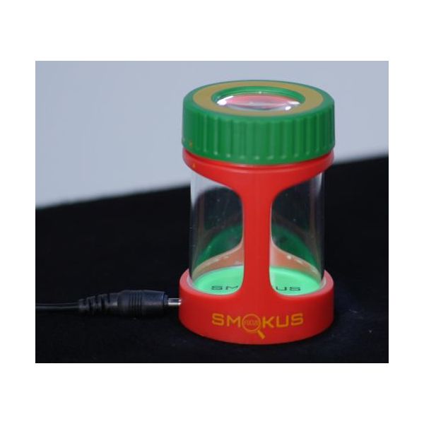 Smokus Focus Stash Display Container w- LED Light and Dual Magnification - Rasta (Red-Green-Yellow)