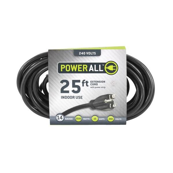 Power All 240 Volt 25 ft Extension Cord with 3 Outlet Power Strip - 14 Gauge