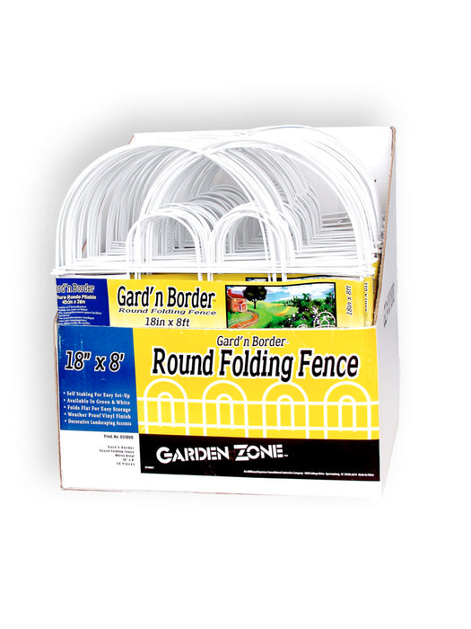 Garden Zone Gard'n Border Round Folding Fence-White, 18In X 8 ft