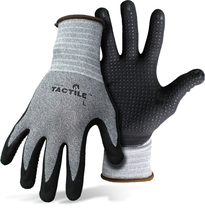 Boss Tactile™ Dotted & Dipped Nitrile Palm & Fingers Glove-Grey/Black, LG