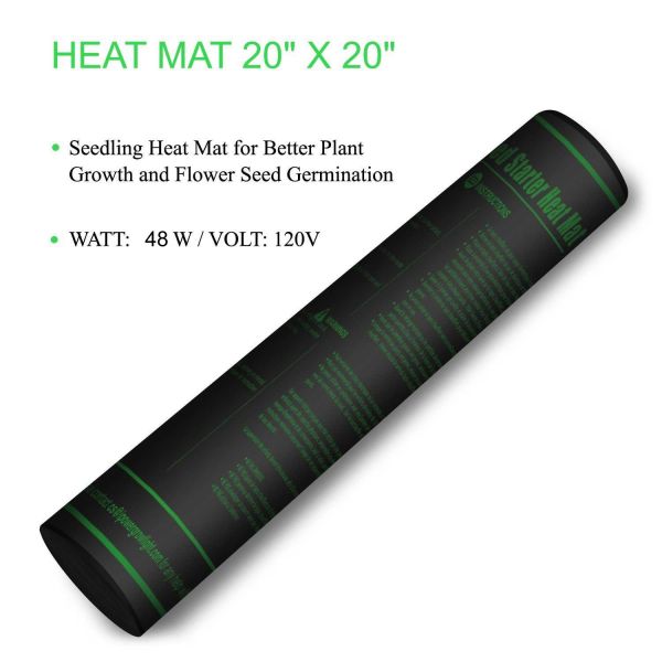20" x 20" Waterproof Durable Seedling Heat Mat Warm Hydroponic Plant, black, iPower