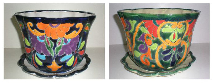 Talavera Pot with Saucer-Traditional, MD, 8 in