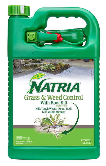 BioAdvanced Natria Grass & Weed Control w/Root Kill Ready to Use-Nested Sprayer, Green Bottle, 1 gal