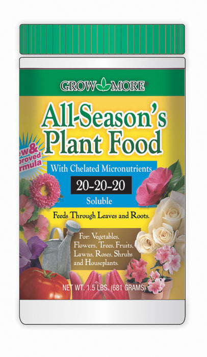 Grow More All Season's Plant Food Soluble Fertilizer 20-20-20-1.5 lb