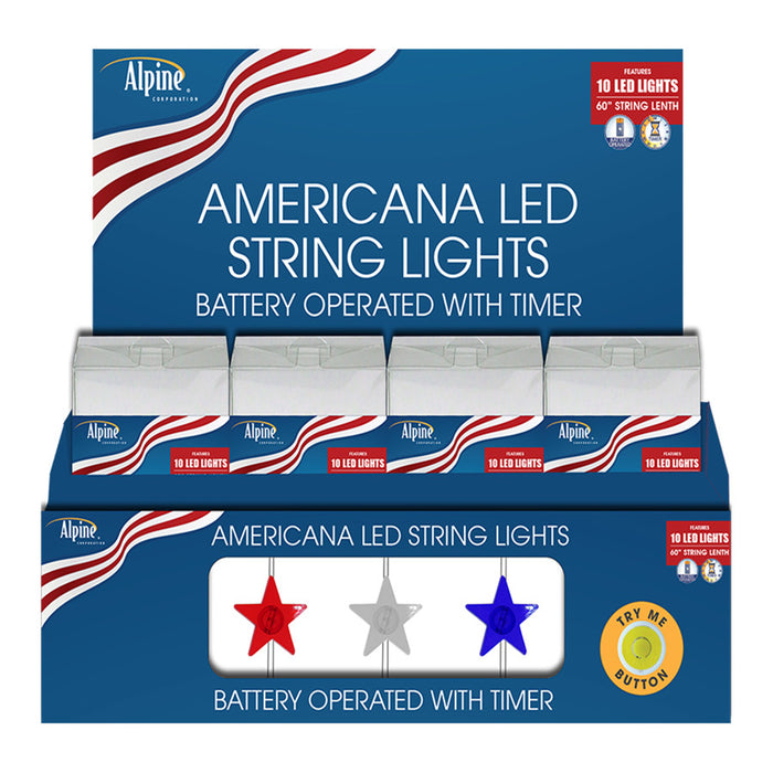 Alpine Patriotic Star LED String Light Tray Pack-3, One Size
