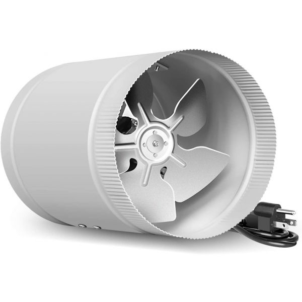 iPower 8 inch 254 CFM Booster Fan Inline Duct HVAC Exhaust Vent Blower, Low Noise Grounded Power Cord, Silver
