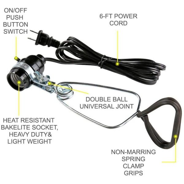 Simple Deluxe 18-2-Gauge Brooder and Heat Clamp Lamp UL Listed with Bakelite Socket 150 Watt 6 Foot Cord