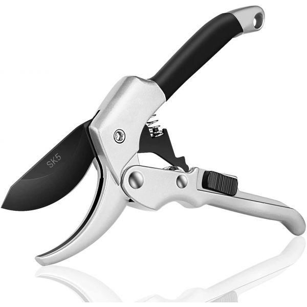 iPower 8" Professional SK-5 Steel Blade Sharp Anvil Garden Scissors Hedge Pruning Shears, Silver&Black