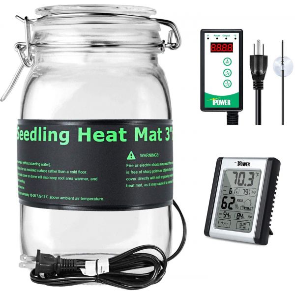 Plant Germination Set, Seedling Heat Mat, Digital Thermostat Controller and Temperature and Humidity Monitor, iPower